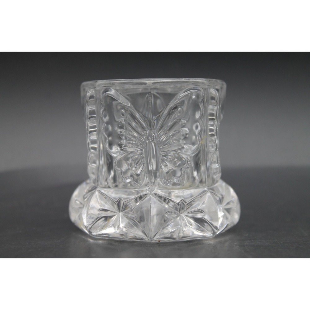 Vintage Clear Glass Butterfly Toothpick Holder Trinket Cup 2" x 2"